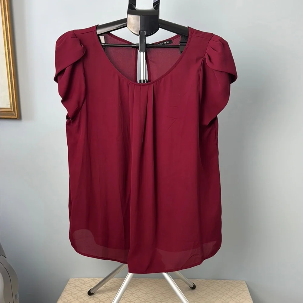 Papermoon Deep Red Ruffle Sleeve Blouse - Picture 2 of 4